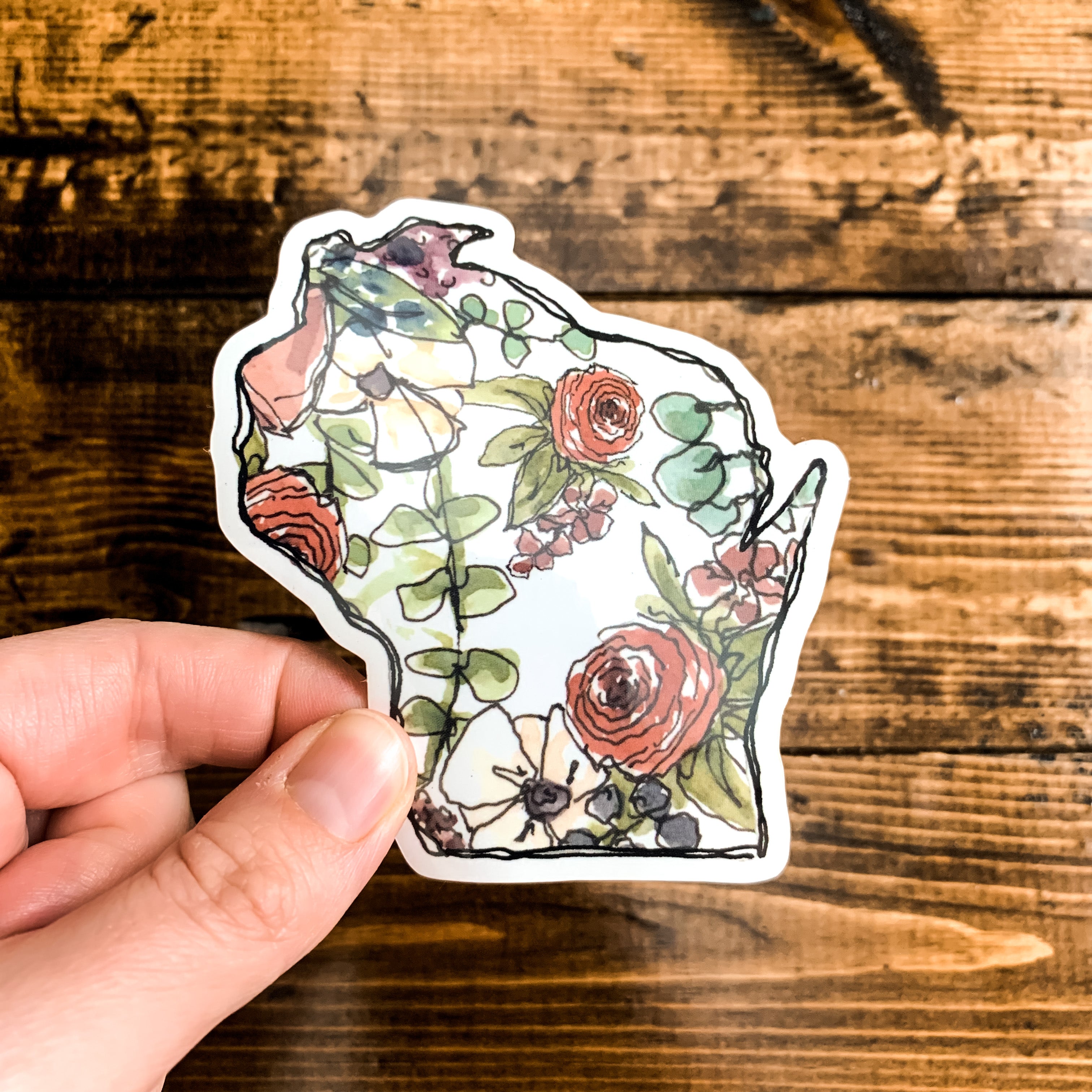 Wisconsin Floral, Vinyl Sticker – Art by SJ Nielsen LLC