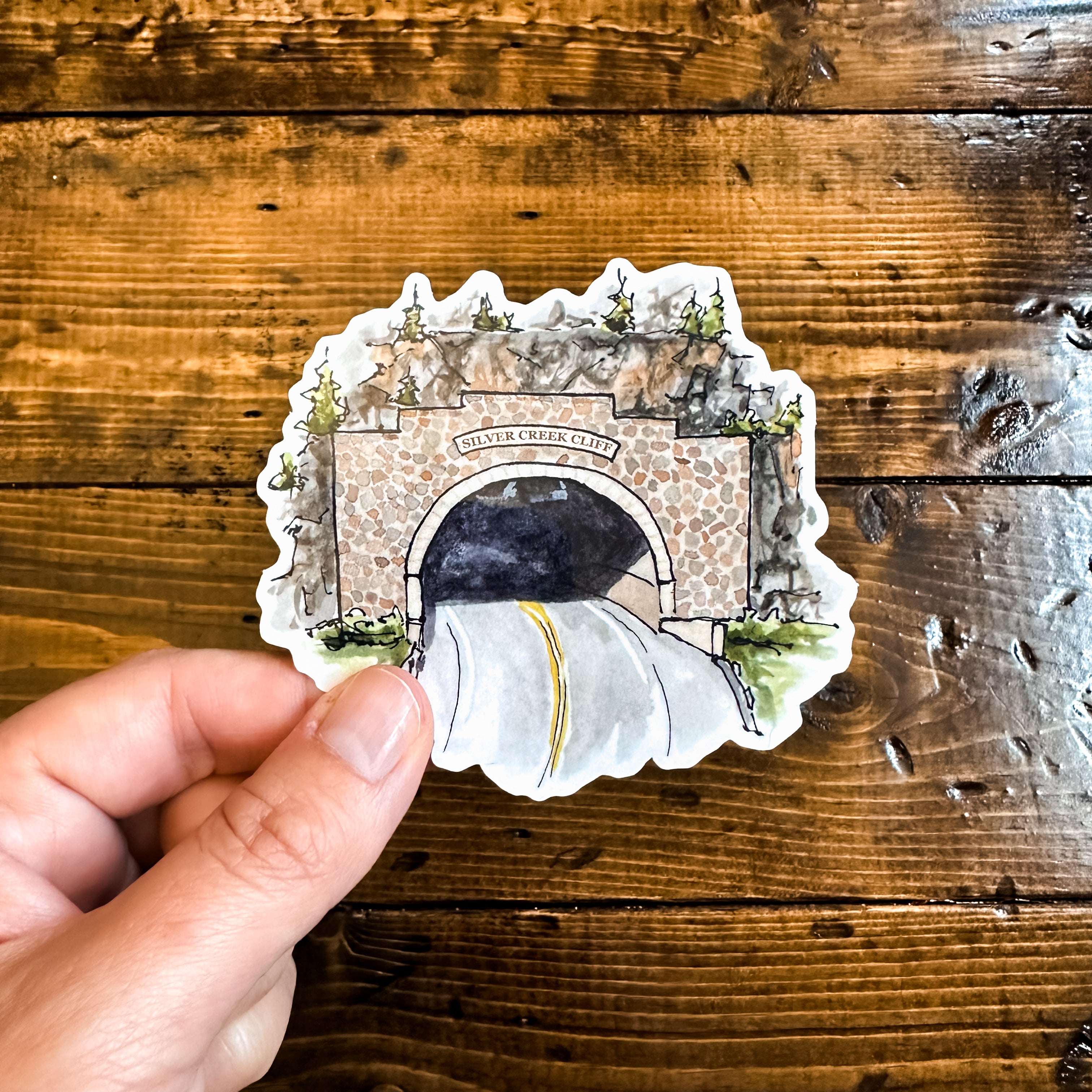 Silver Creek Cliff, Vinyl Sticker – Art by SJ Nielsen LLC